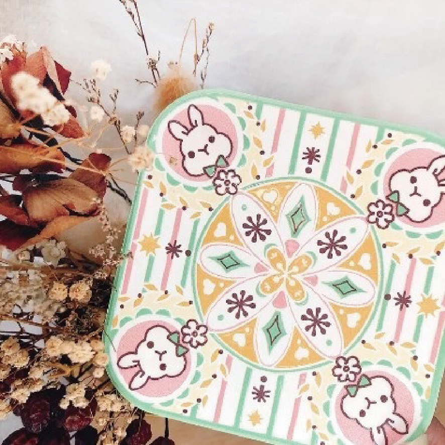 【好評加碼】小兔花磚－陶瓷杯墊