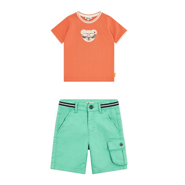 (台中店)酷熊太陽橘短袖T恤+清新綠口袋休閒短褲