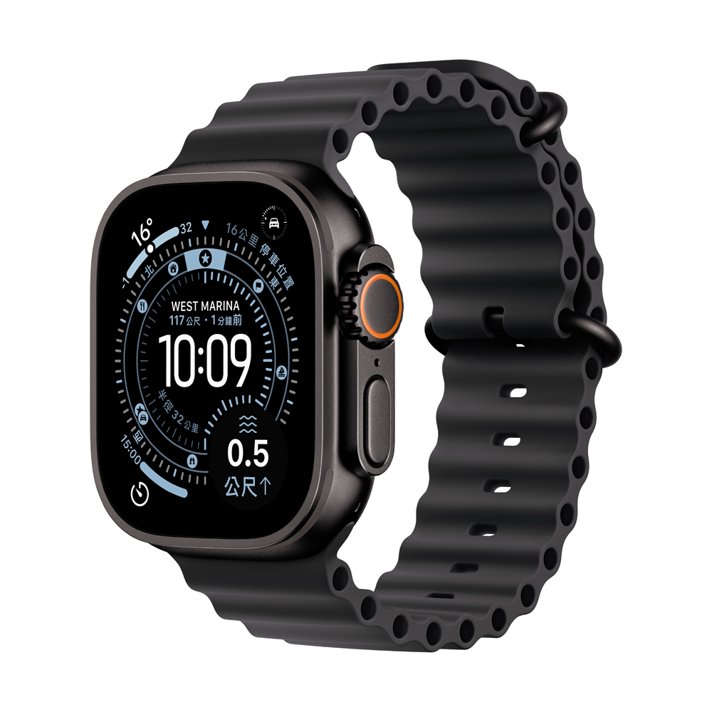 Apple Watch Ultra 3 黑色鈦金屬配黑色海洋錶帶MF0J4+頭