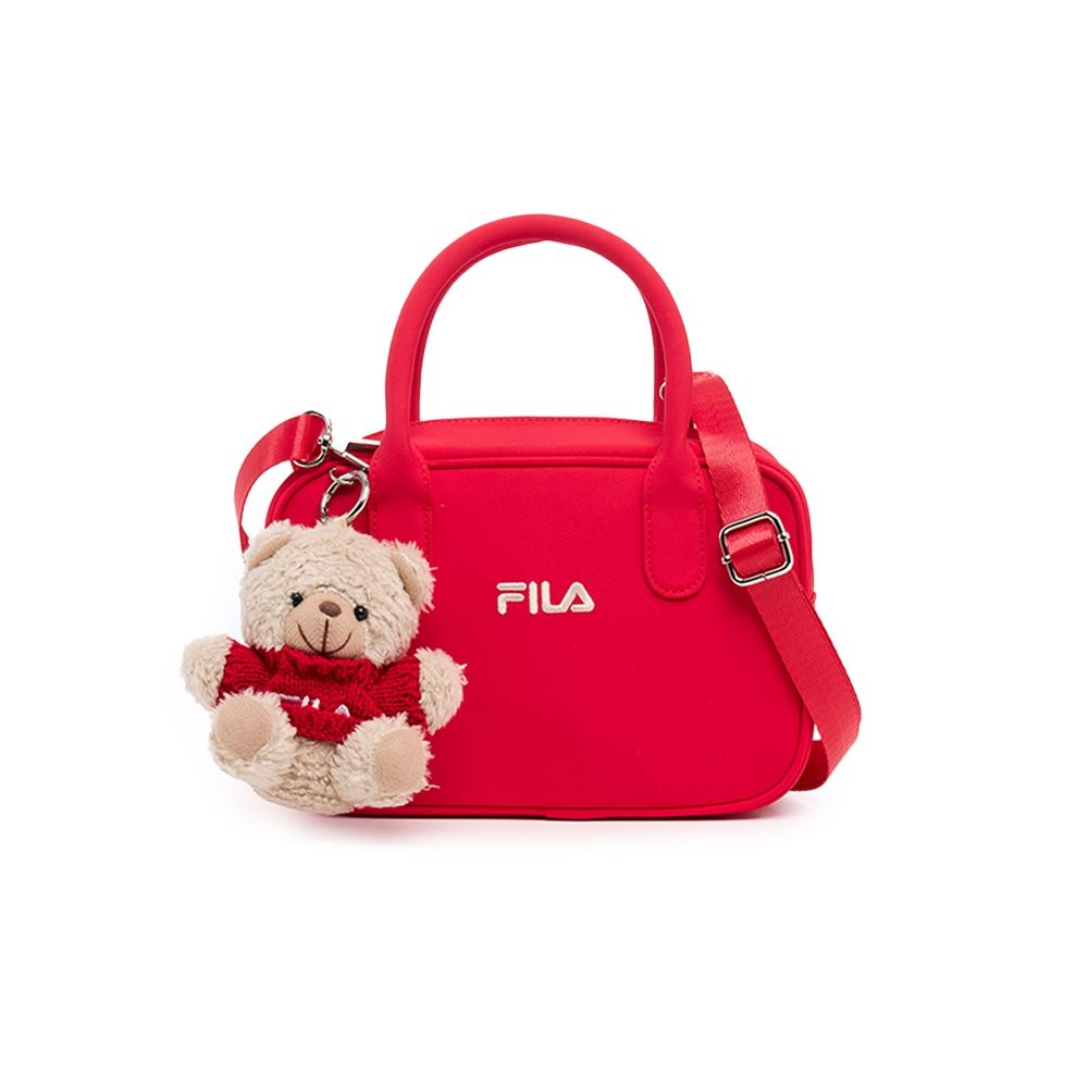 【盛夏點數嘉年華】FILA  優雅皮革小包(附小熊吊飾)-紅色