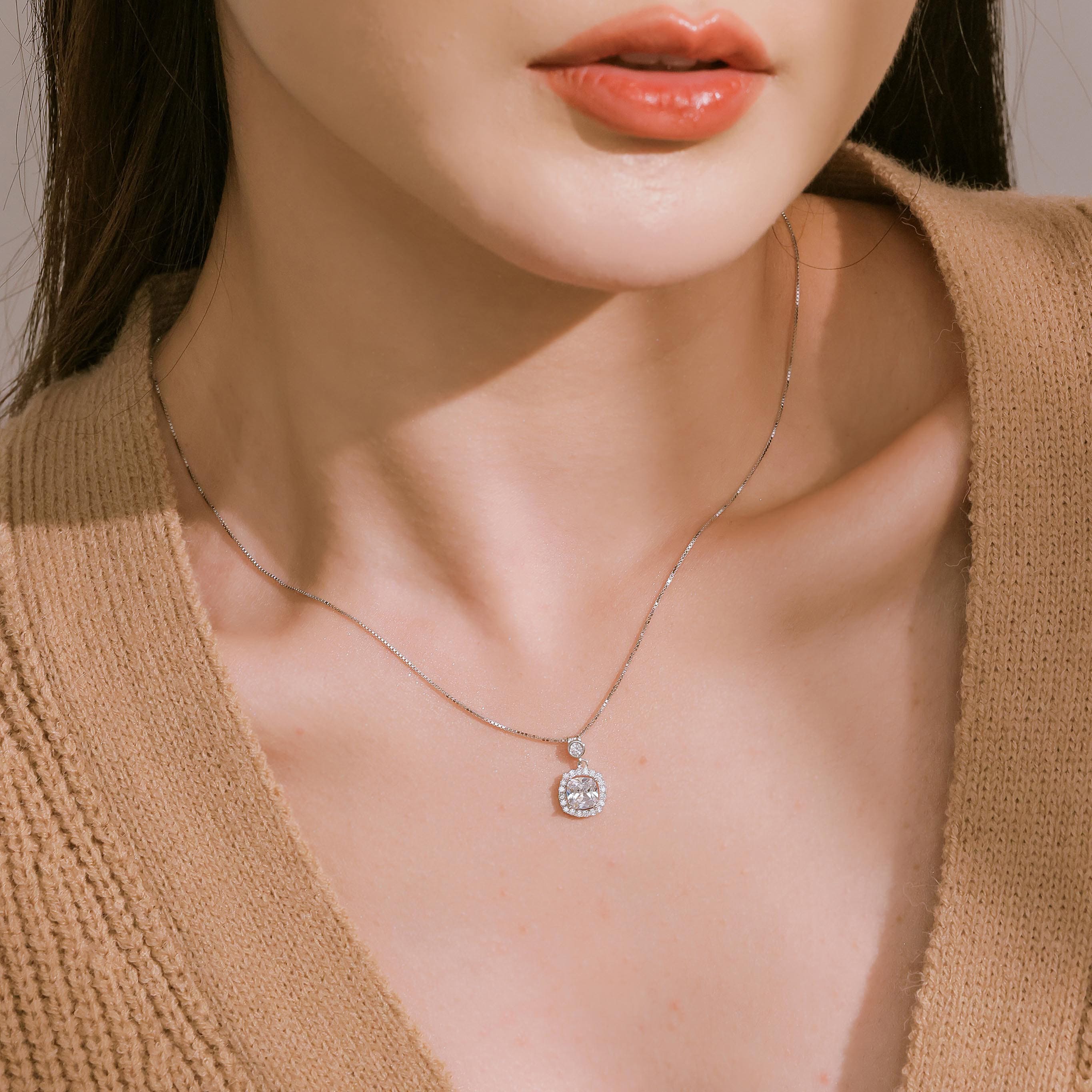 (台中店)MIESTILO-雍容｜方鑽純銀項鍊