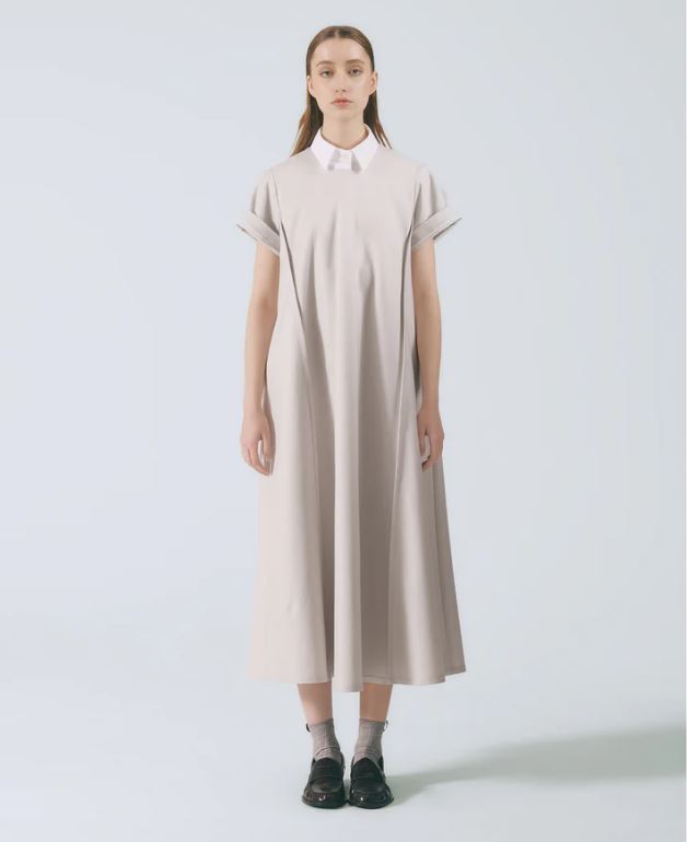 UUIN-圓領落肩長洋裝 (淺灰)