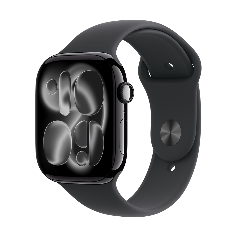 Apple Watch S11 46mm 曜石黑鋁金屬配黑運動錶帶S/M+殼+頭