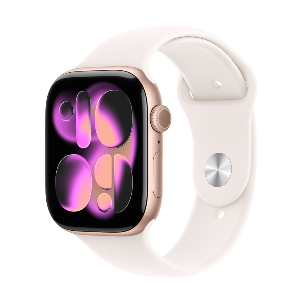 Apple Watch S11 46mm玫瑰金鋁金配淡胭粉運動錶帶M/L+充電頭