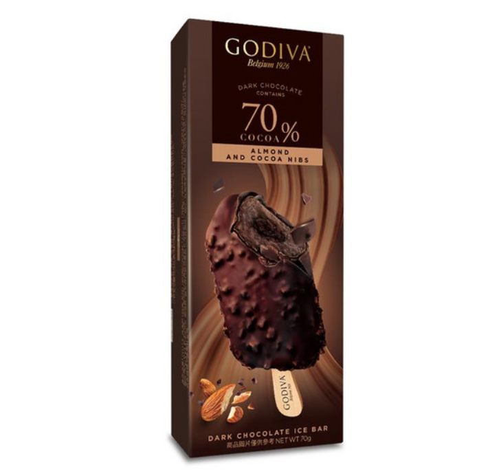 ●【超市TOP30熱銷推薦】GODIVA70%黑巧克力熟可可杏仁脆粒雪糕70g